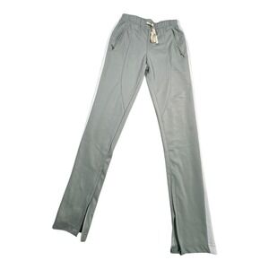 ZCL Track Pants Athletic Joggers Size S Grey White Stripe Zip Pockets Athletic